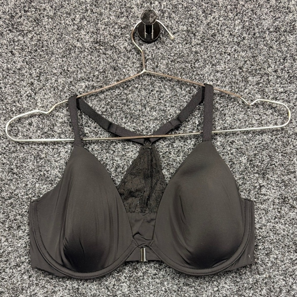 Victoria's Secret Bra Womens 34D Black T-Shirt Lightly Lined Demi Lace Racerback